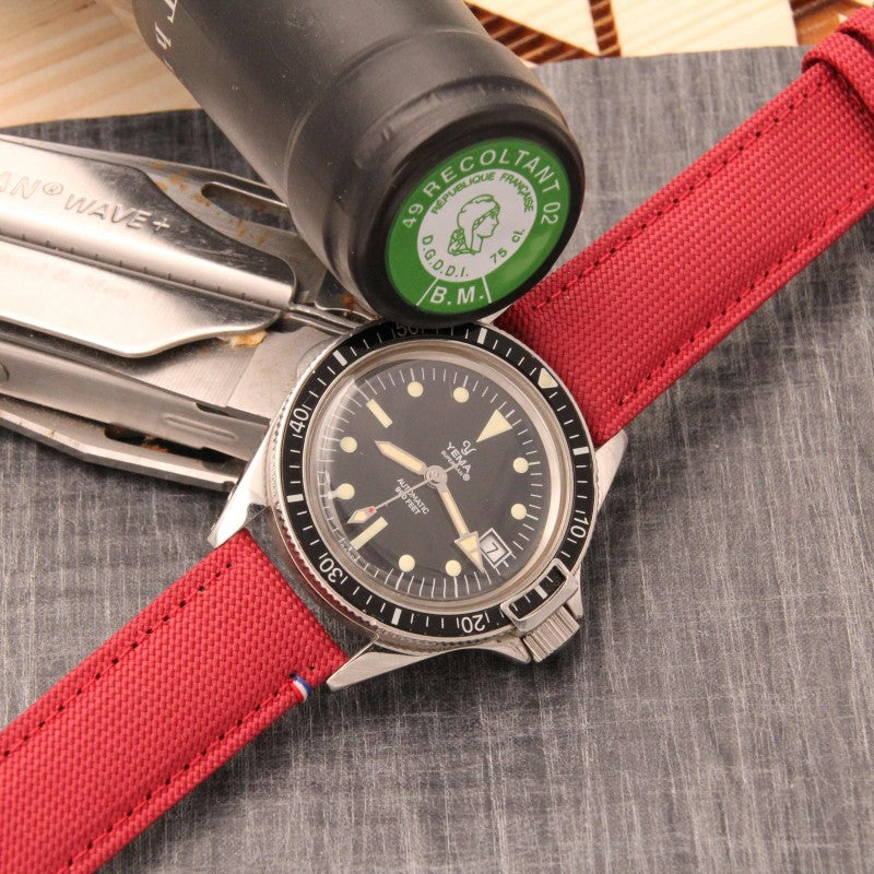 Avel & Men - Bracelet-montre "Port Louis" en toile Seaqual (noir, beige, bleu, kaki, rouge...)