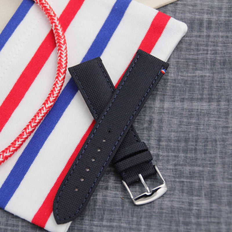 Avel & Men - Bracelet-montre "Port Louis" en toile Seaqual (noir, beige, bleu, kaki, rouge...)
