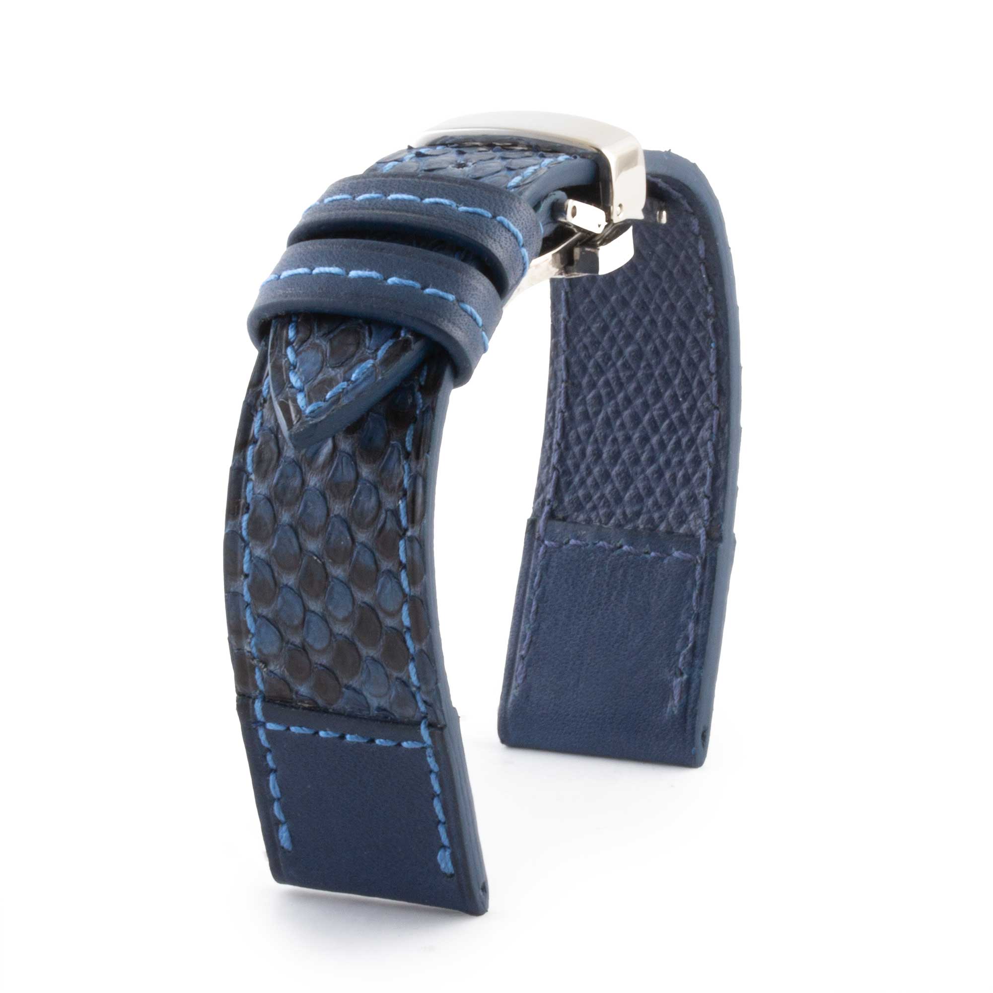 Bracelet montre cuir "Tandem" - Python & veau type barenia (bleu, kaki, marron...)