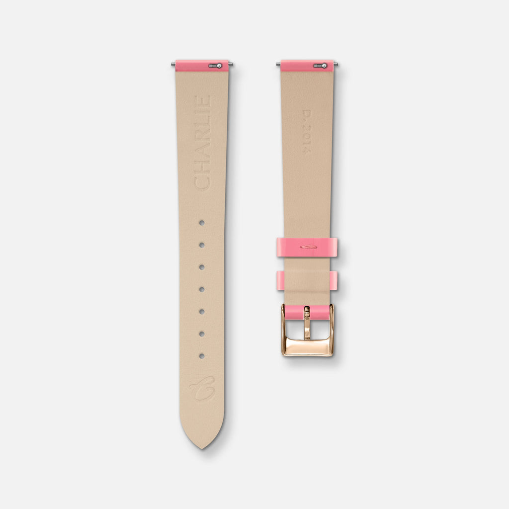 Bracelet cuir vernis rose 14mm