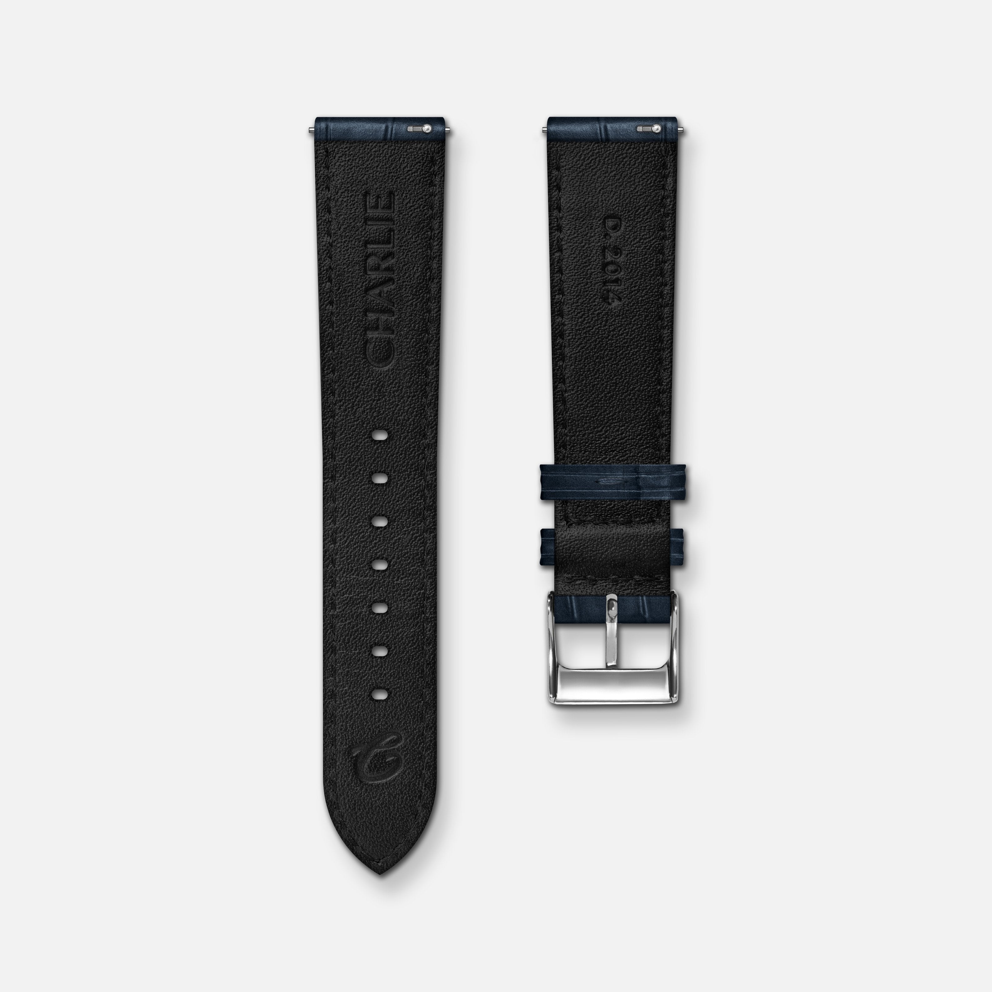 Bracelet cuir crocograin bleu 18mm