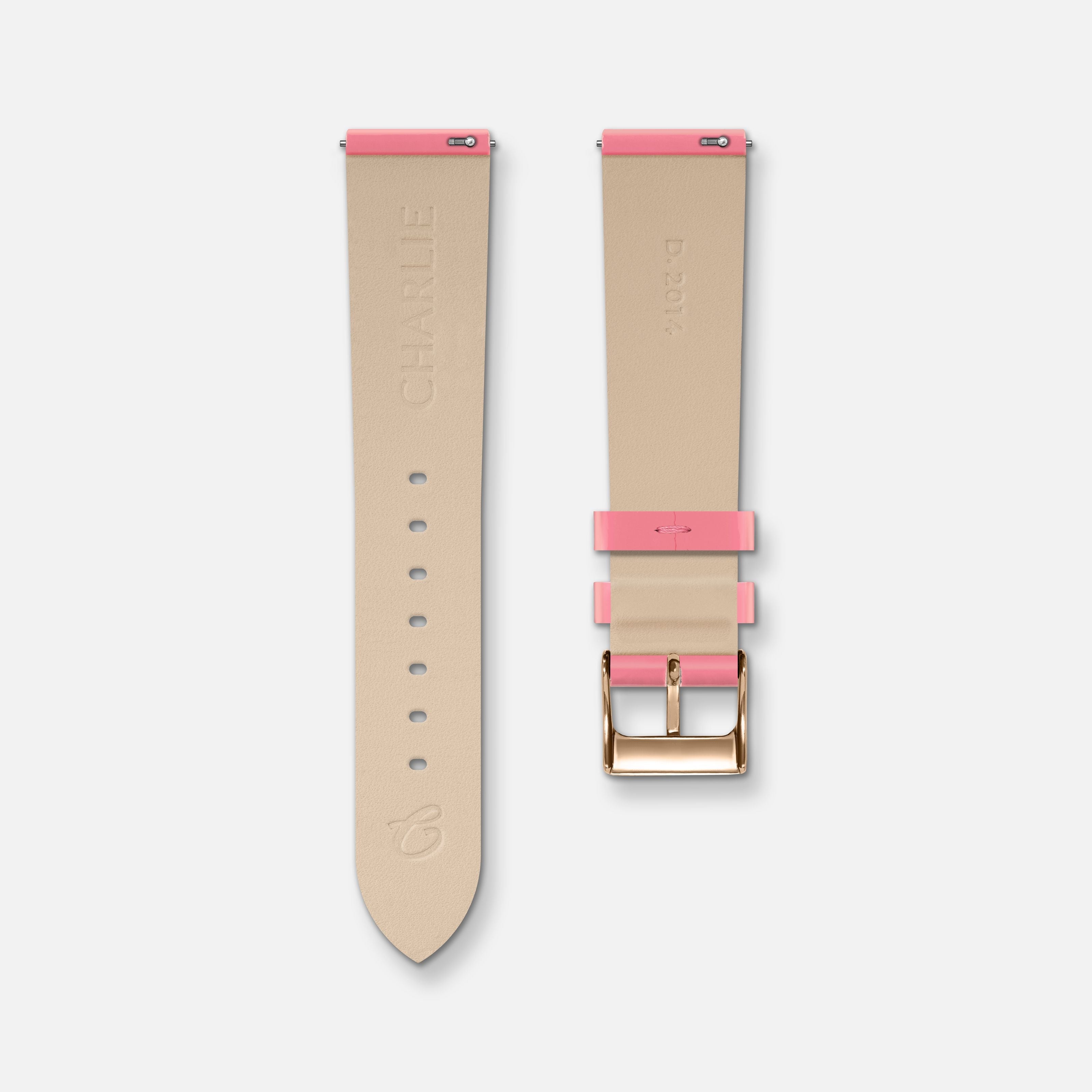 Bracelet cuir vernis rose 18mm