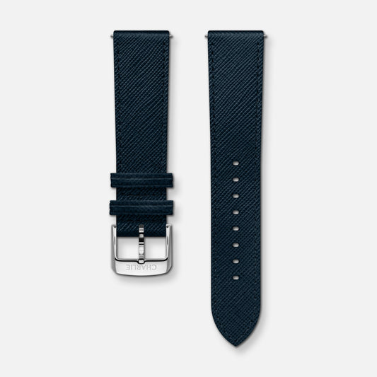 Bracelet cuir saffiano bleu 20mm