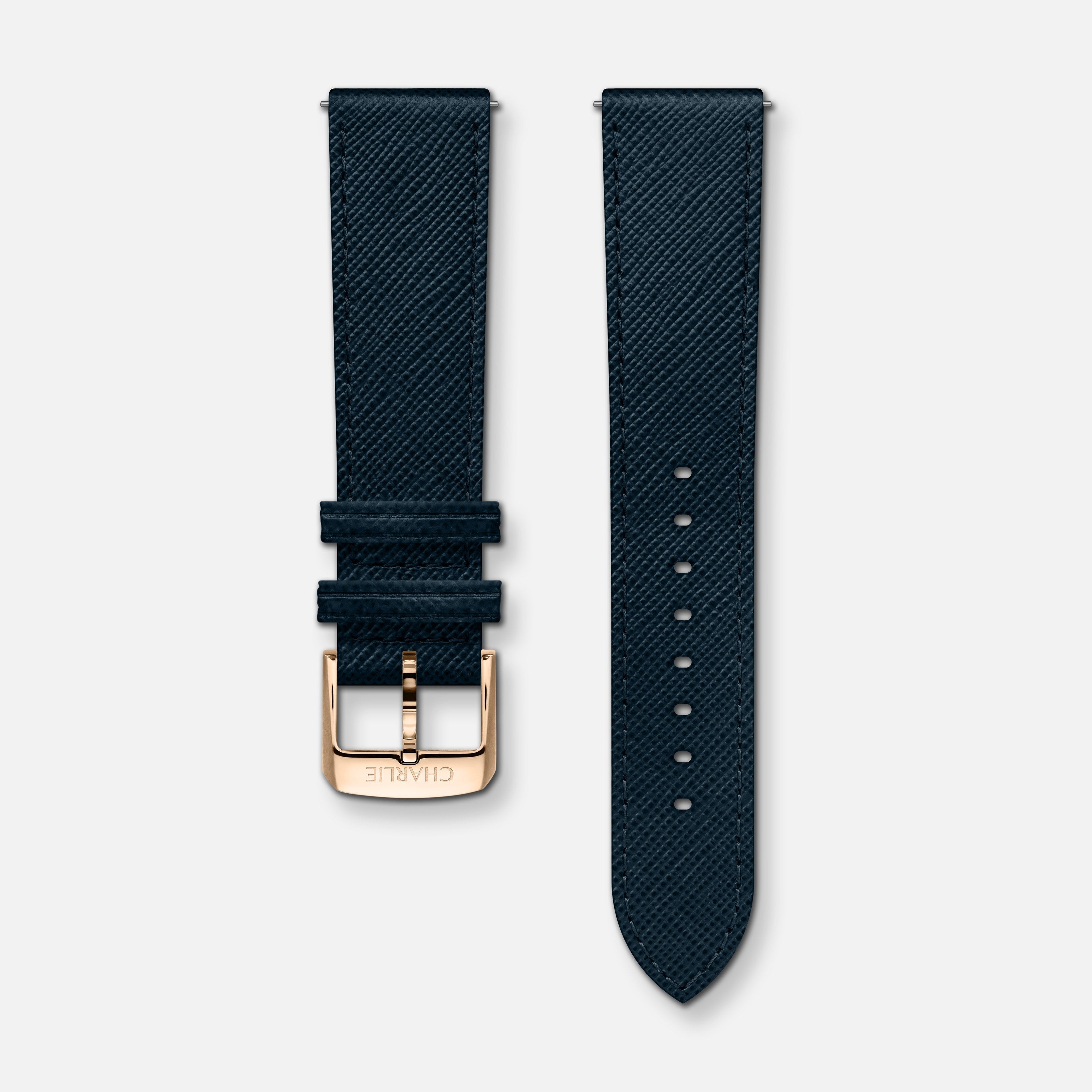 Bracelet cuir saffiano bleu 20mm