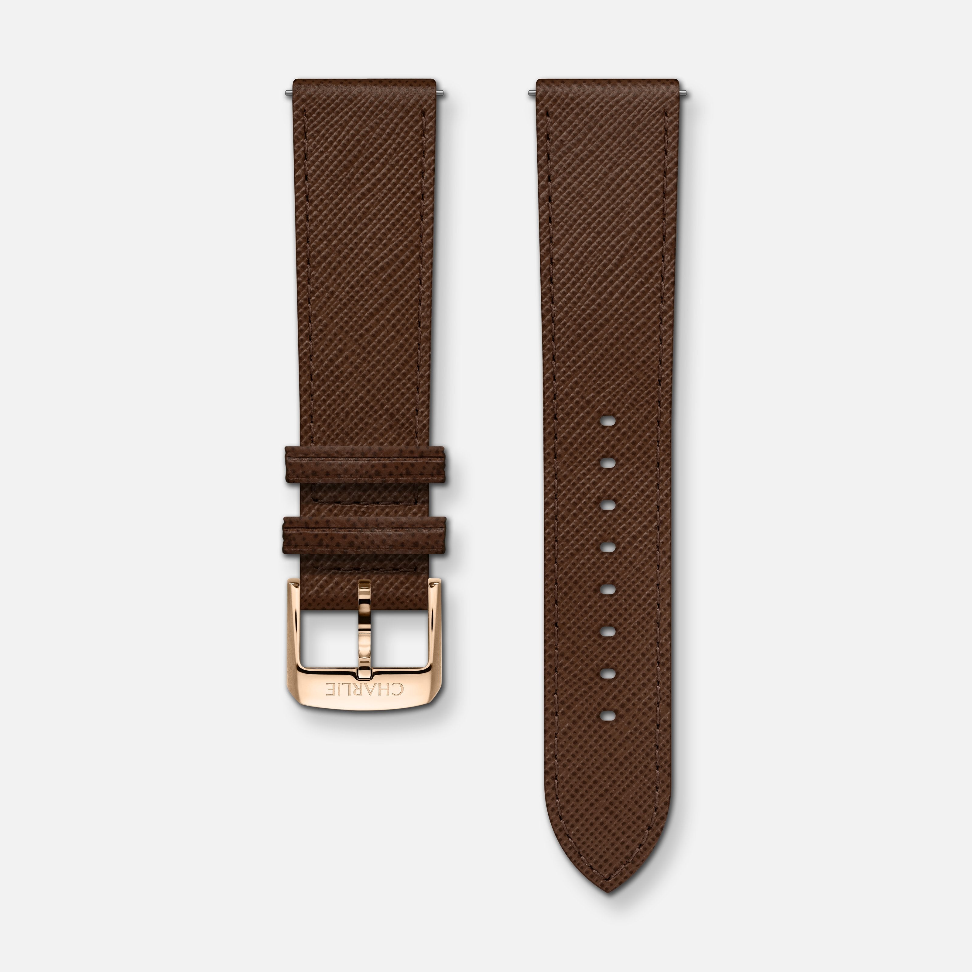 Bracelet cuir saffiano marron 20mm
