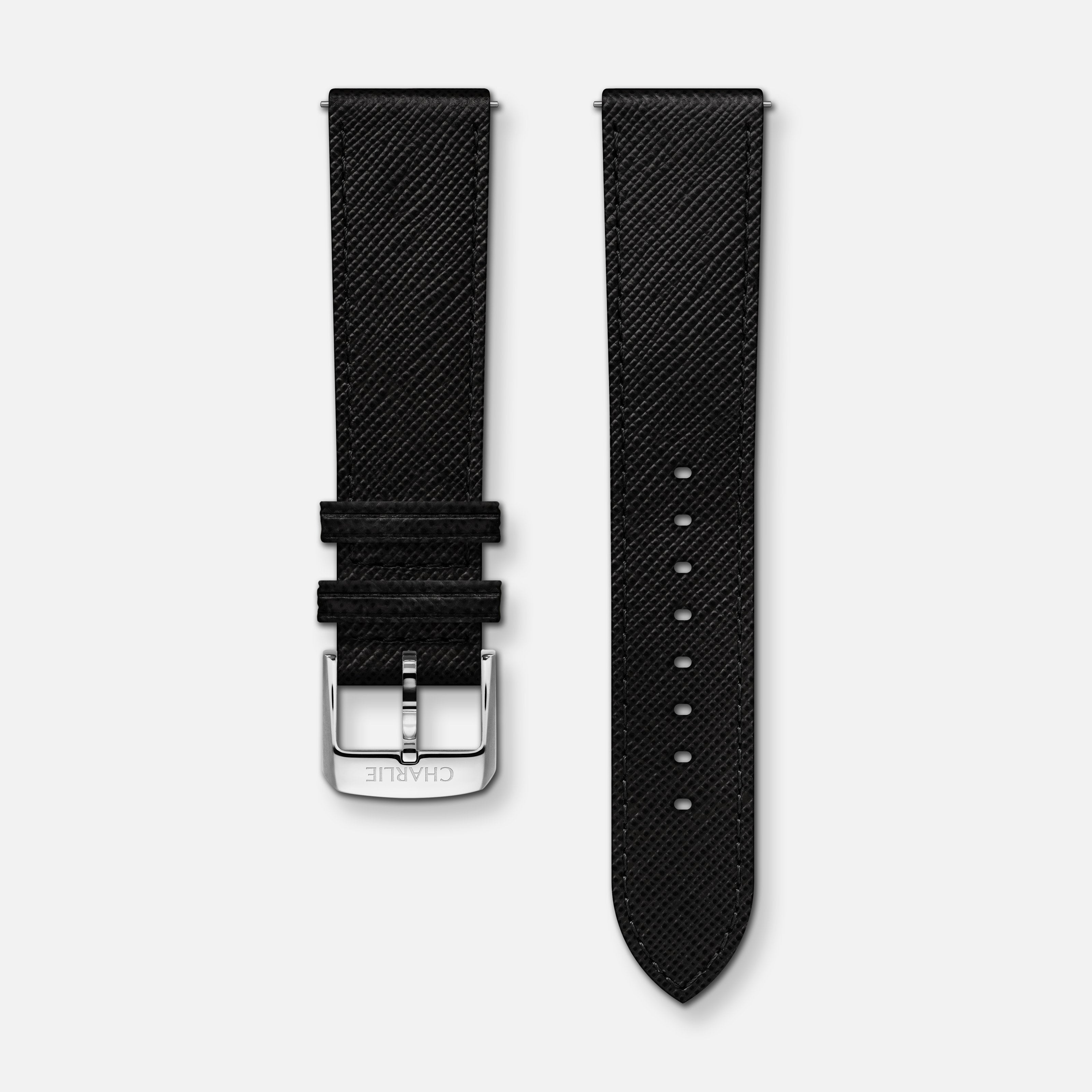 Bracelet cuir saffiano noir 20mm