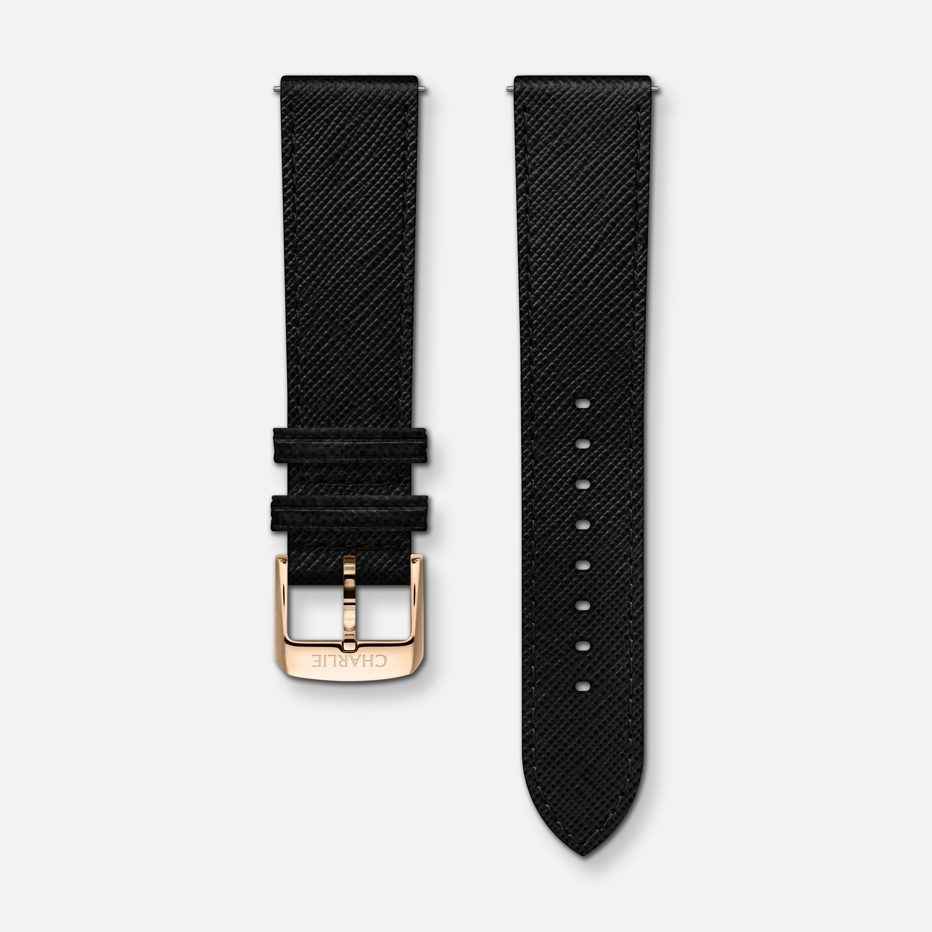 Bracelet cuir saffiano noir 20mm