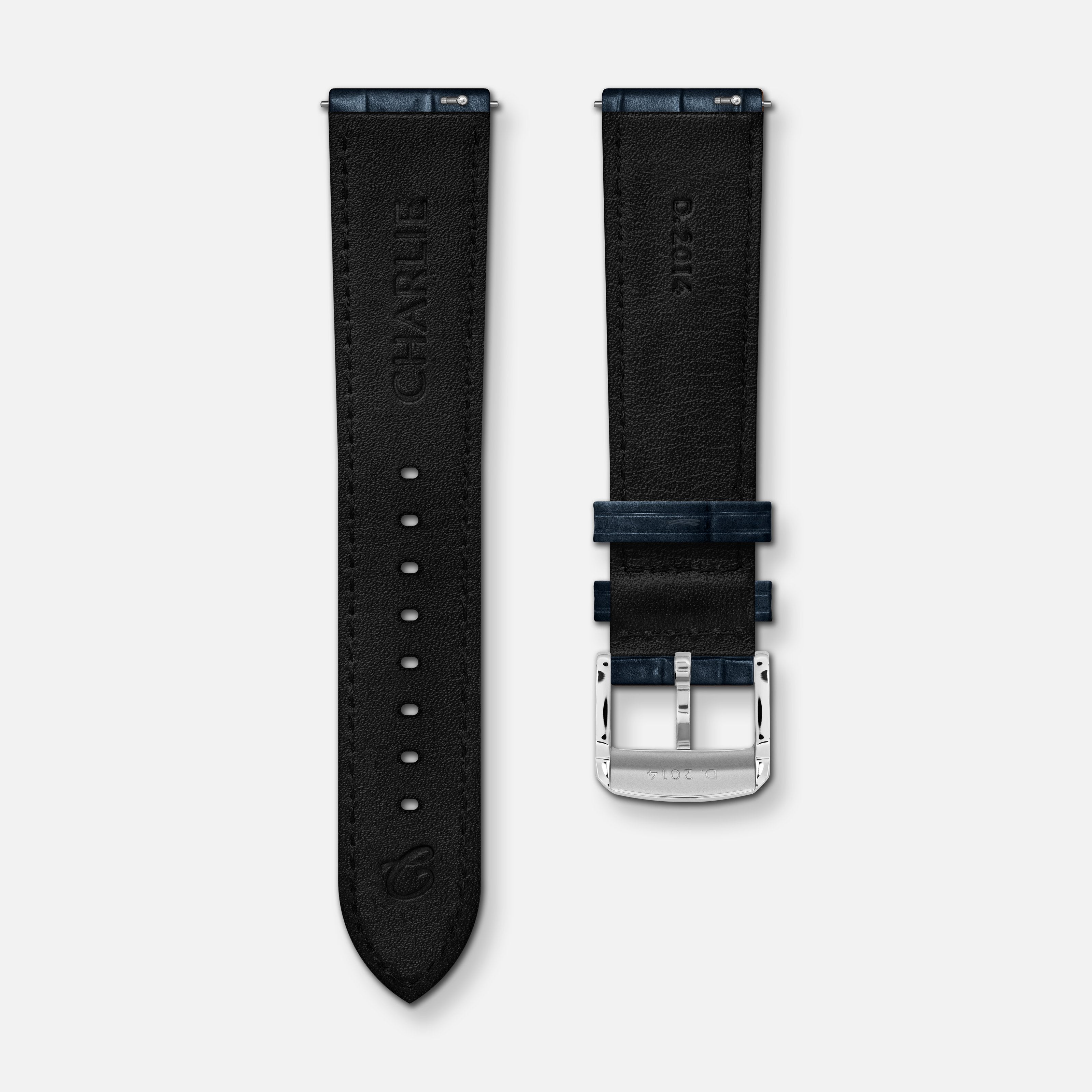 Bracelet cuir crocograin bleu 20mm