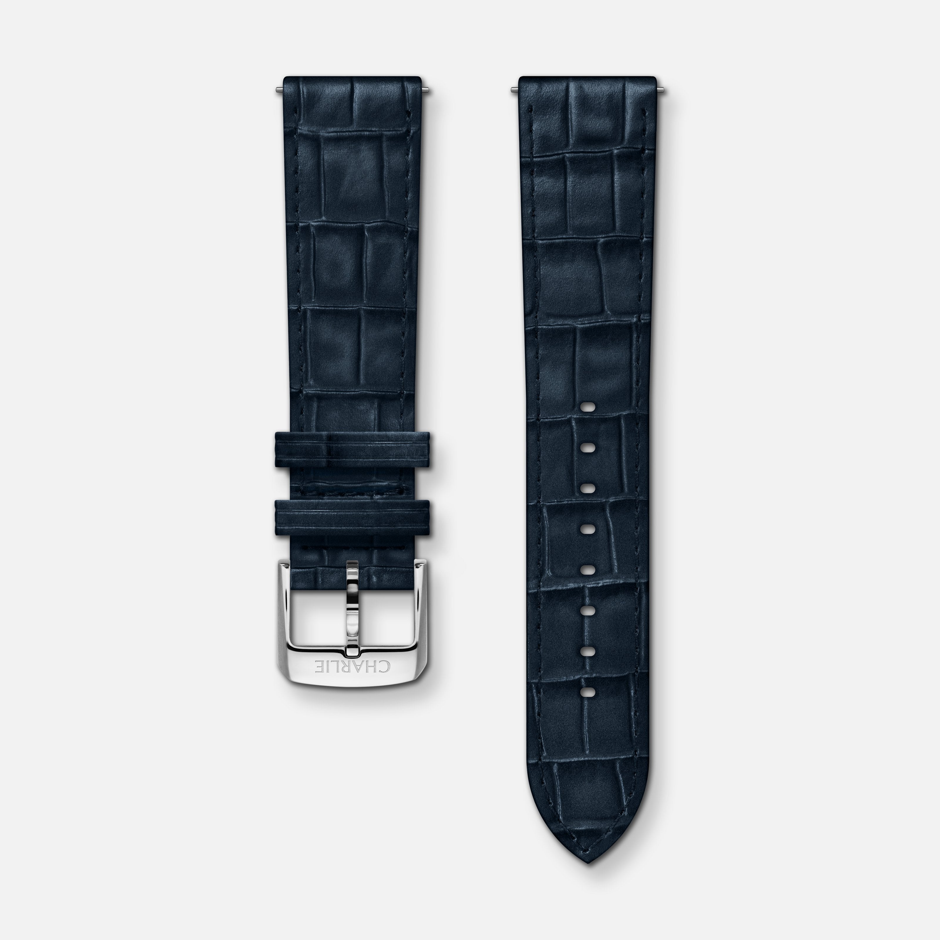 Bracelet cuir crocograin bleu 20mm