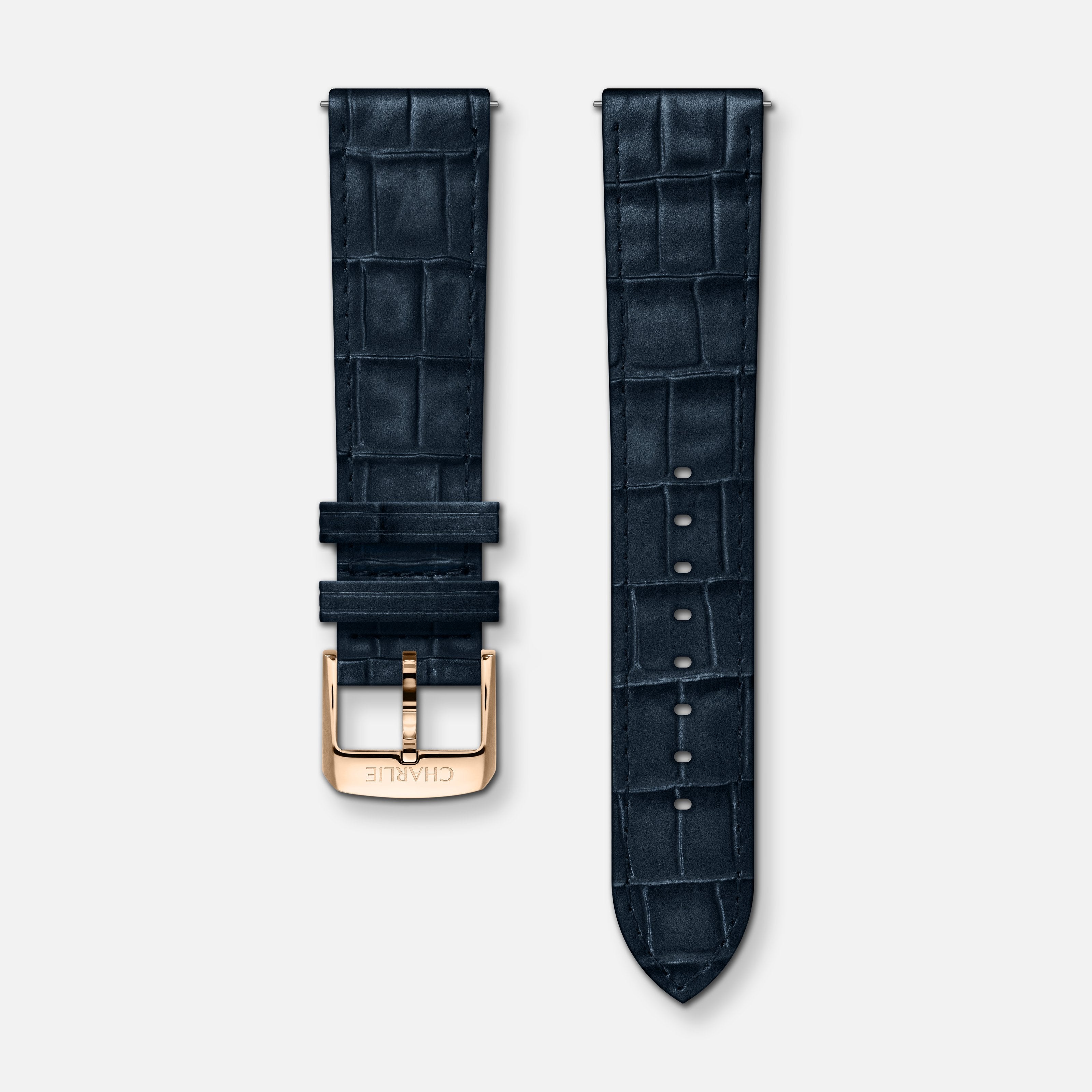 Bracelet cuir crocograin bleu 20mm