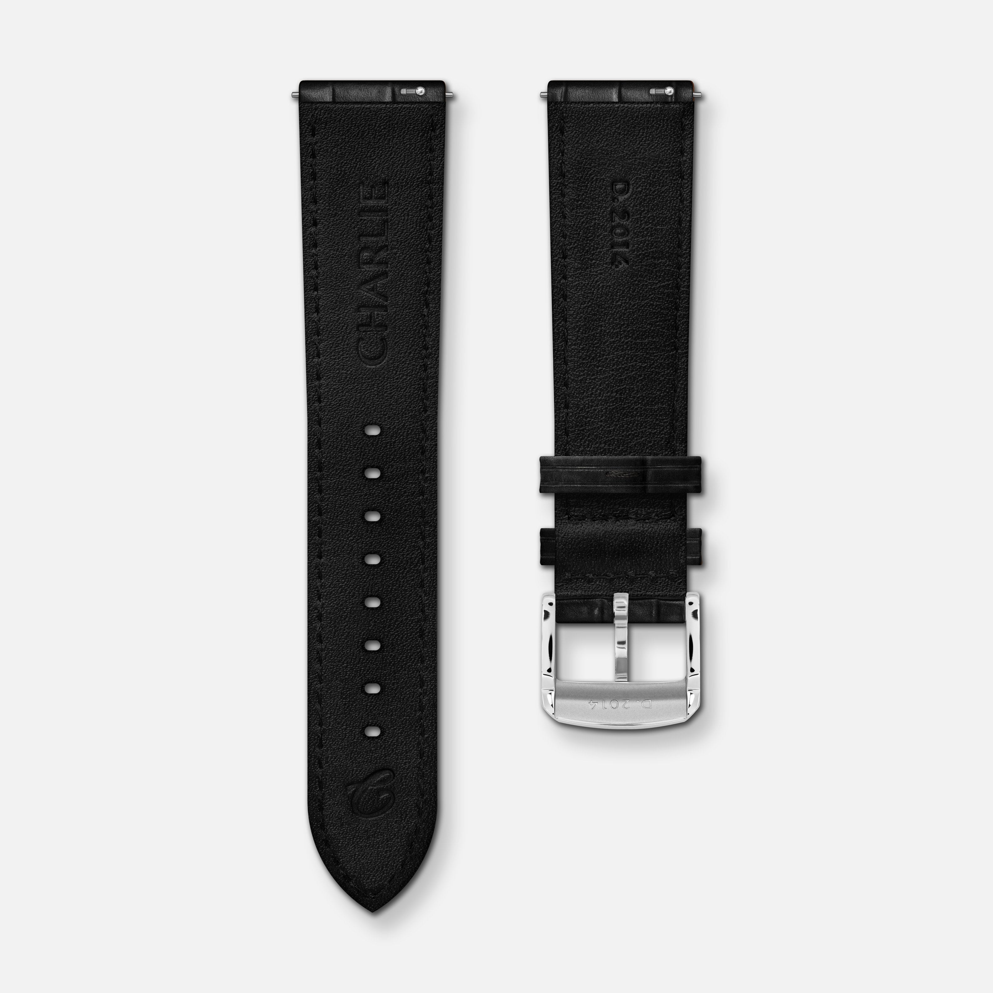 Bracelet cuir crocograin noir 20mm