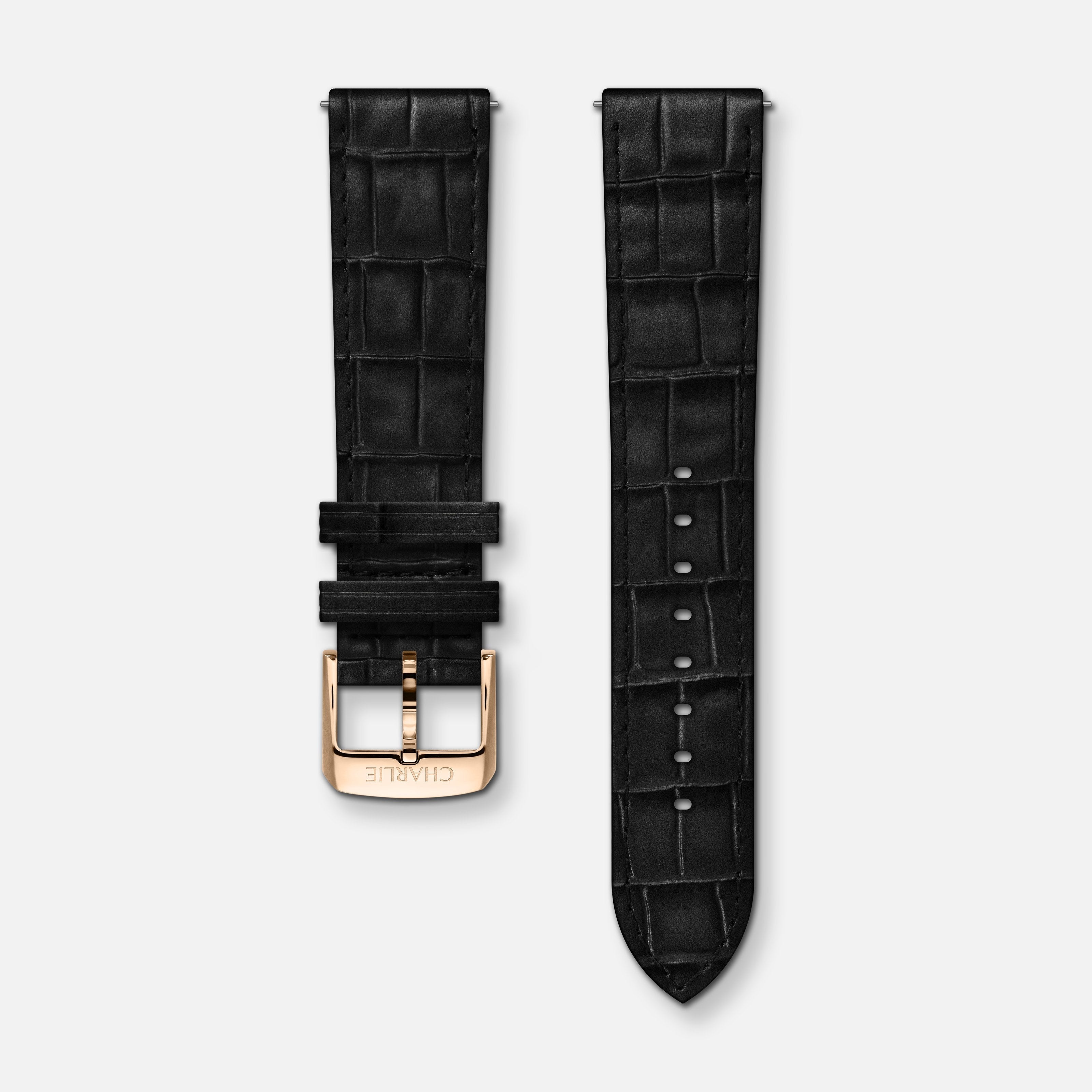 Bracelet cuir crocograin noir 20mm