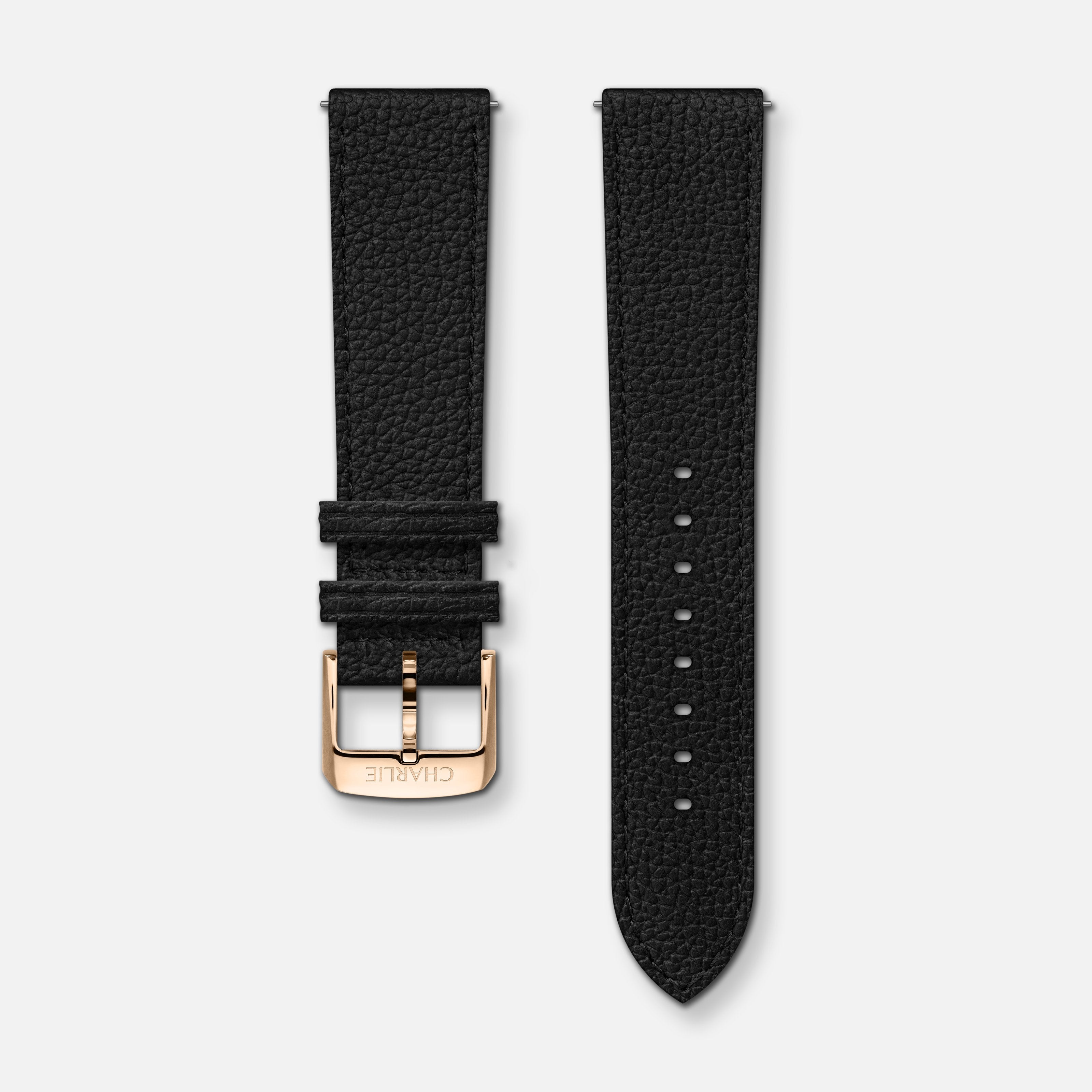 Bracelet cuir grainé noir 20mm