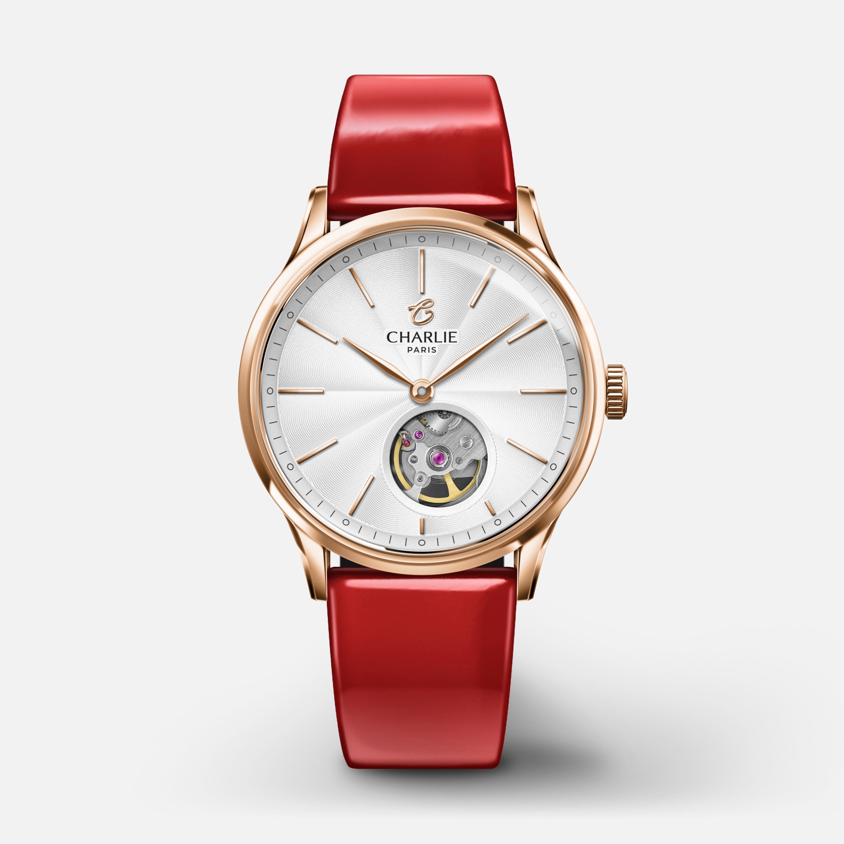 Bracelet cuir vernis rouge 18mm
