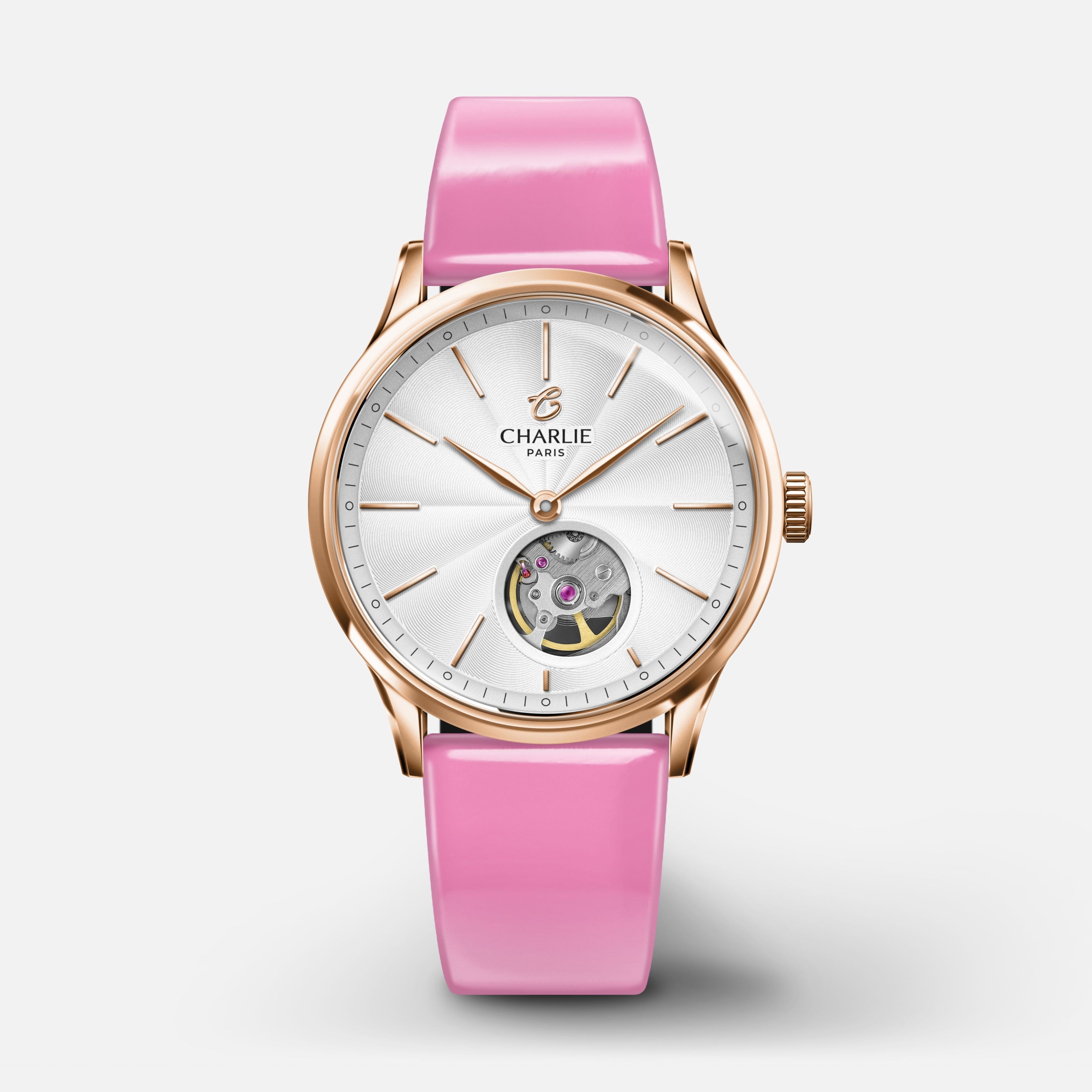 Bracelet cuir vernis rose 18mm