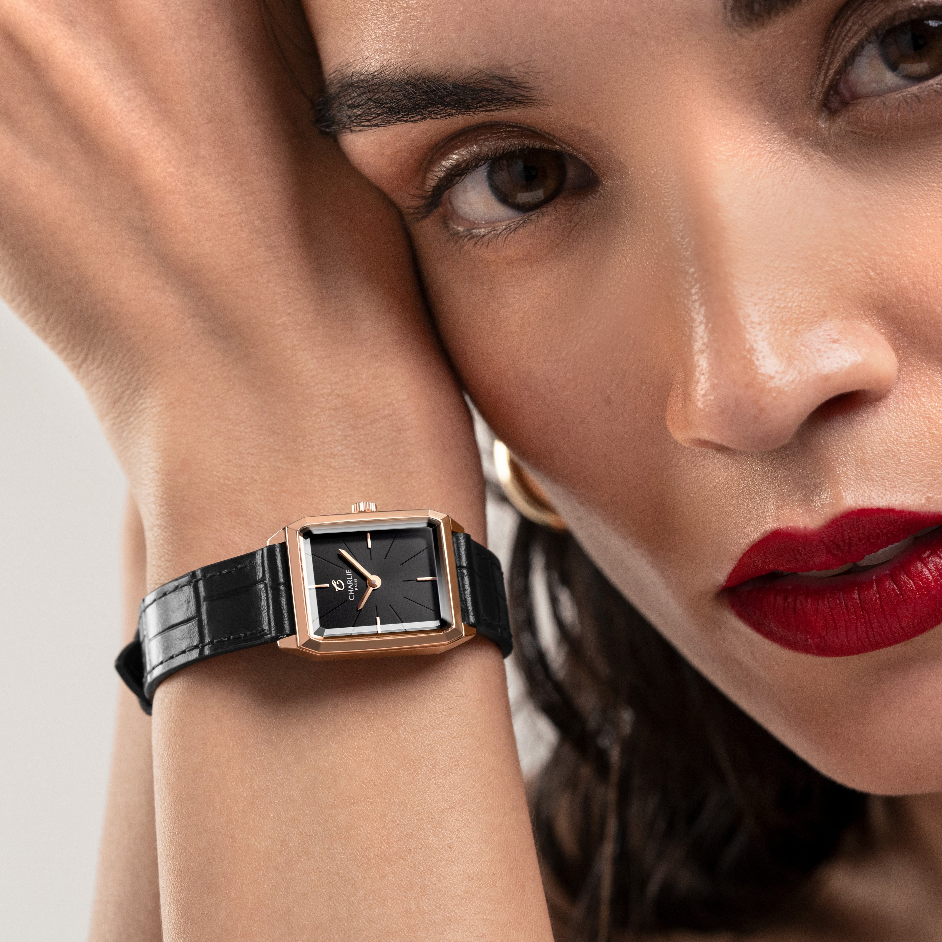 Bracelet cuir crocograin noir 14mm