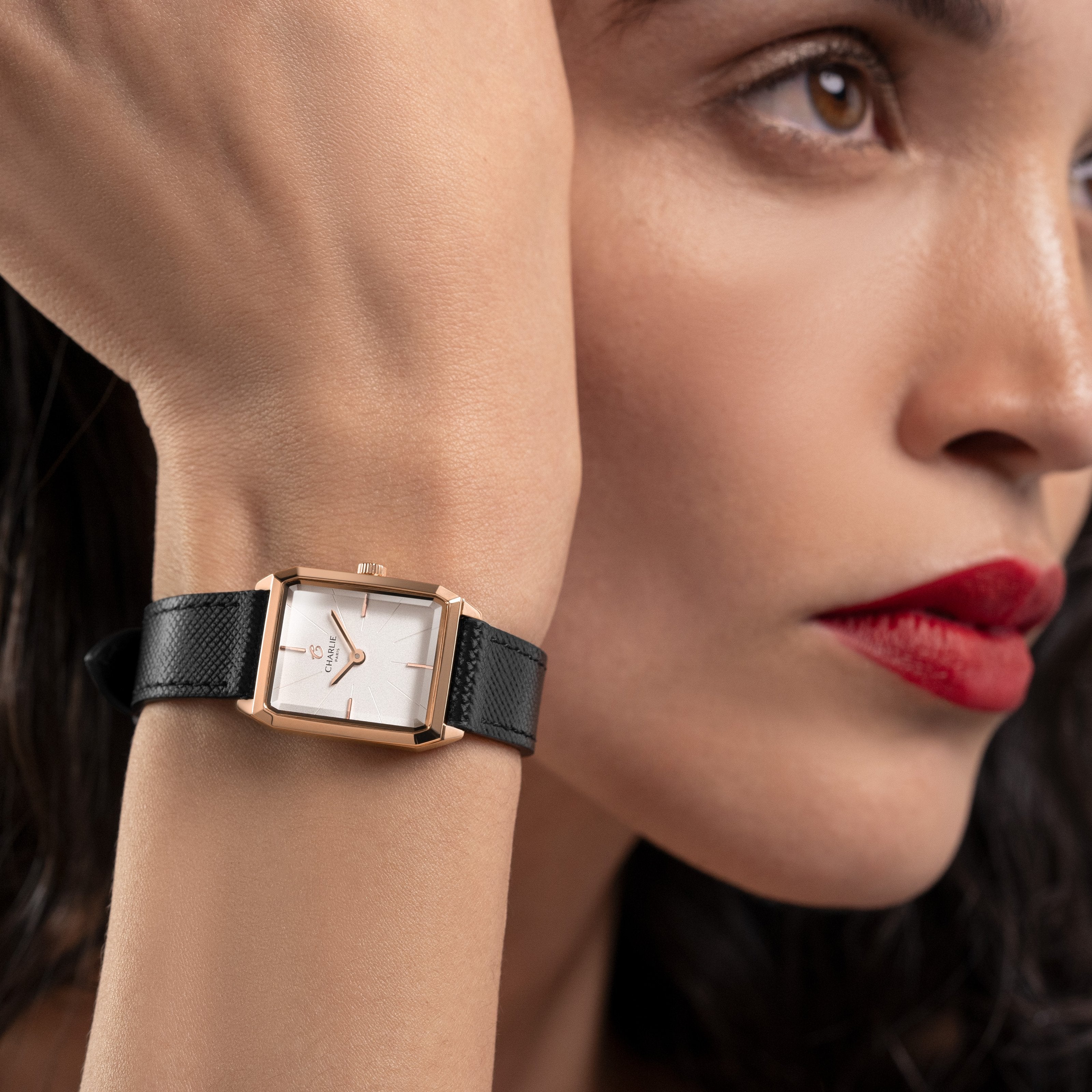 Bracelet cuir saffiano noir 14mm