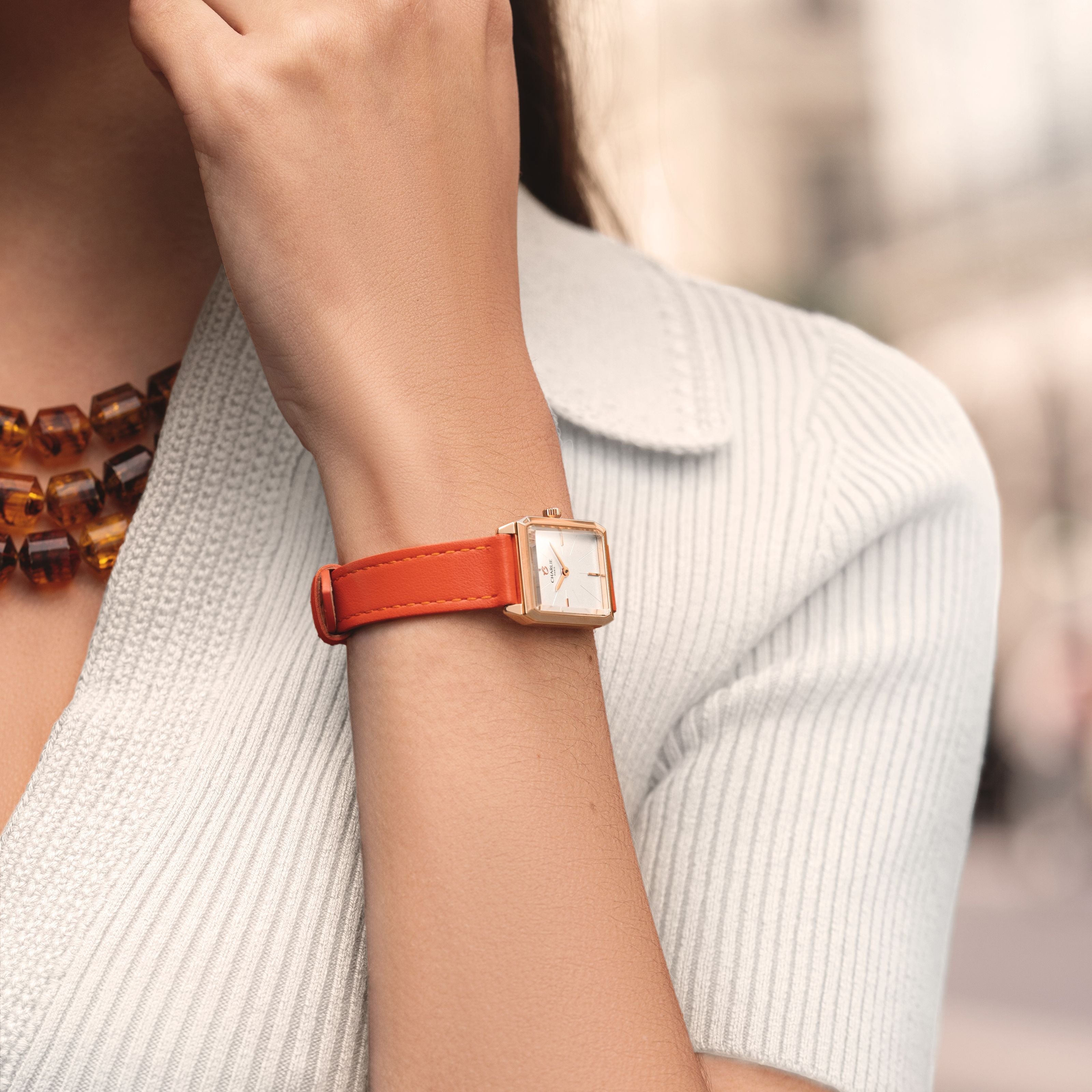 Bracelet cuir mandarine 14mm