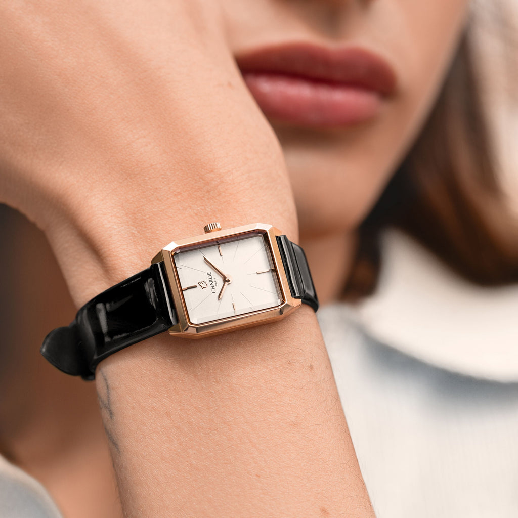 Bracelet cuir vernis noir 14mm