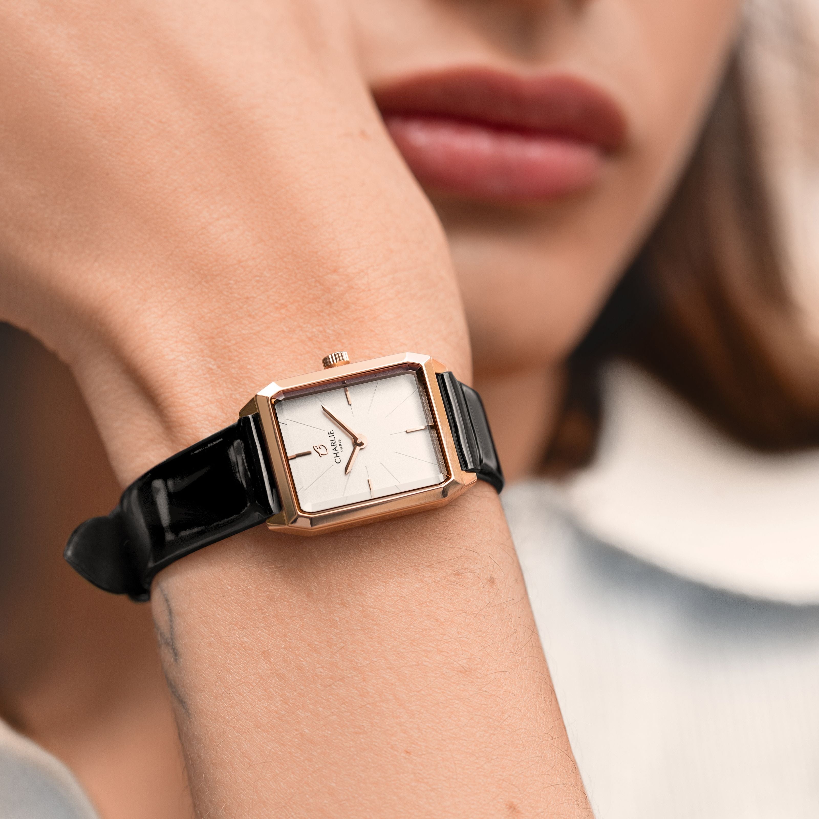 Bracelet cuir vernis noir 14mm