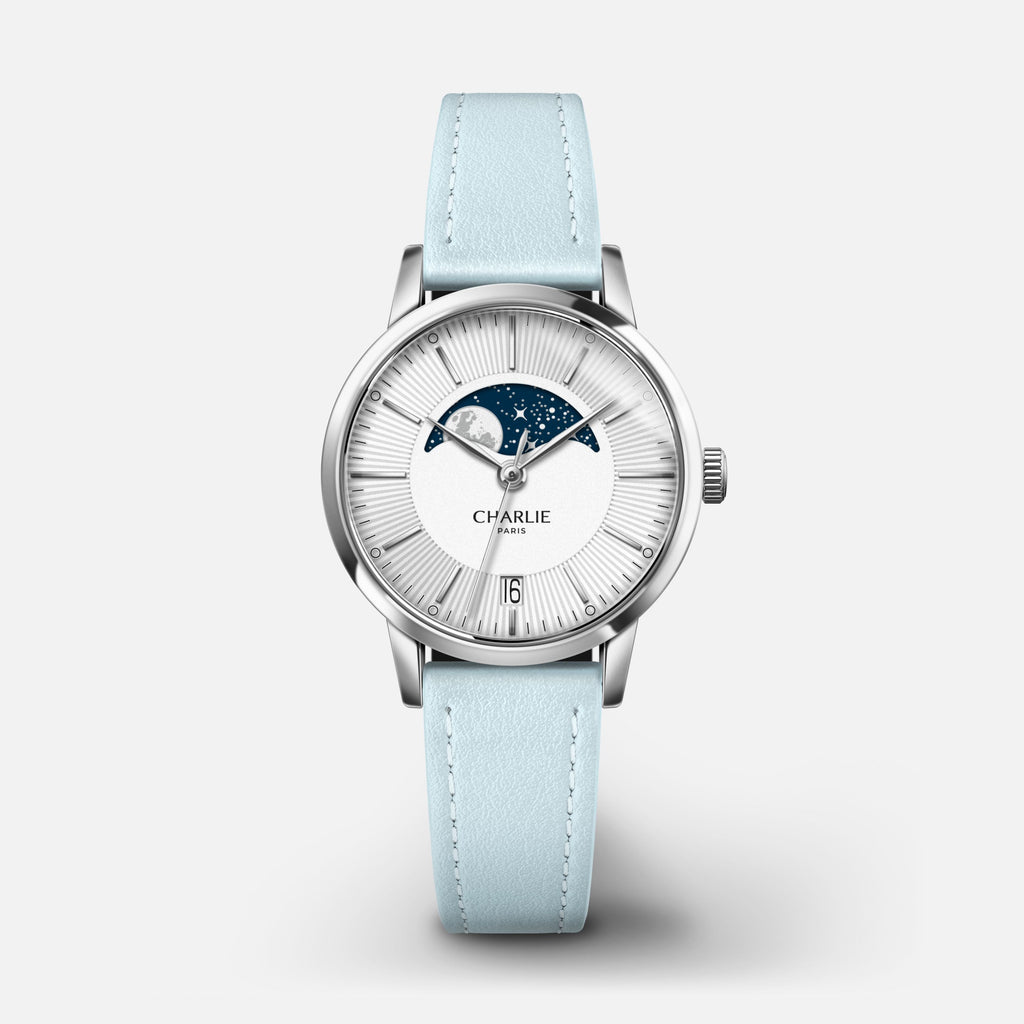 Bracelet cuir bleu azur 14mm