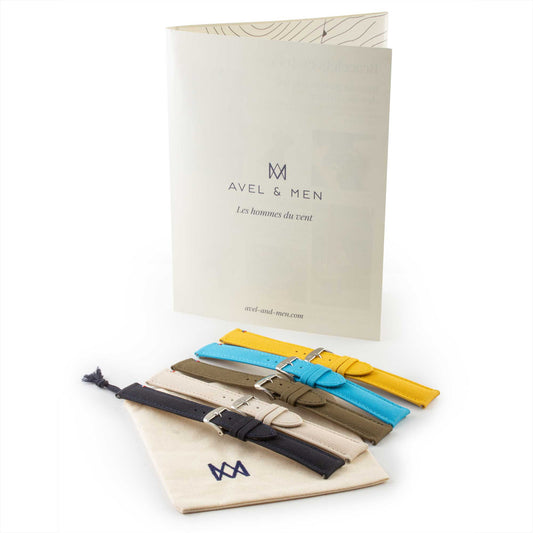 Avel & Men - Bracelet-montre "Port Louis" en toile Seaqual (noir, beige, bleu, kaki, rouge...)