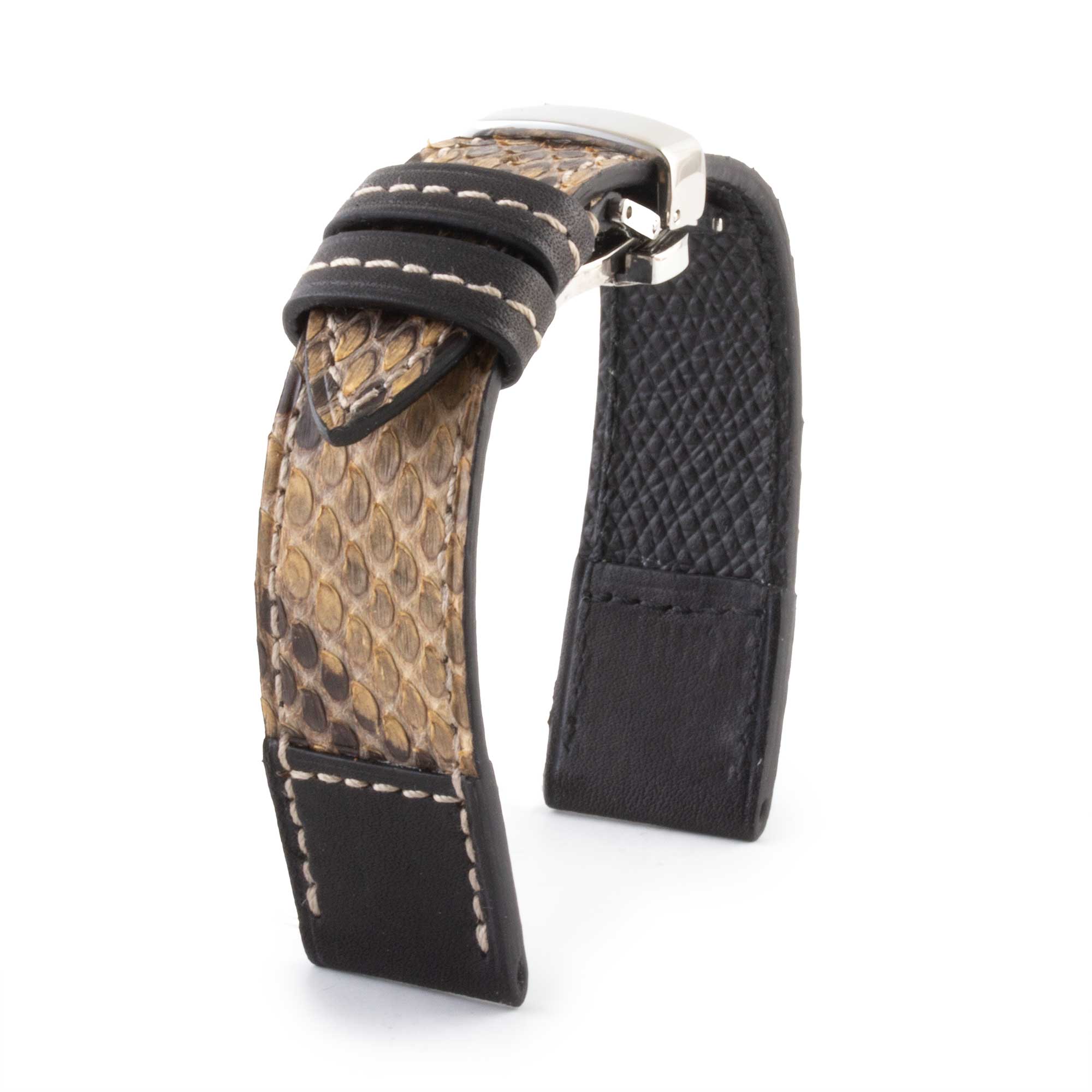 Bracelet montre cuir "Tandem" - Python & veau type barenia (bleu, kaki, marron...)