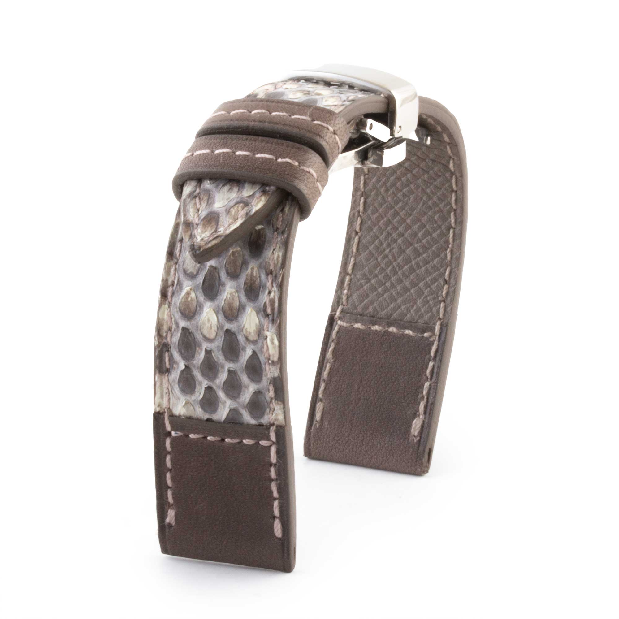 Bracelet montre cuir "Tandem" - Python & veau type barenia (bleu, kaki, marron...)