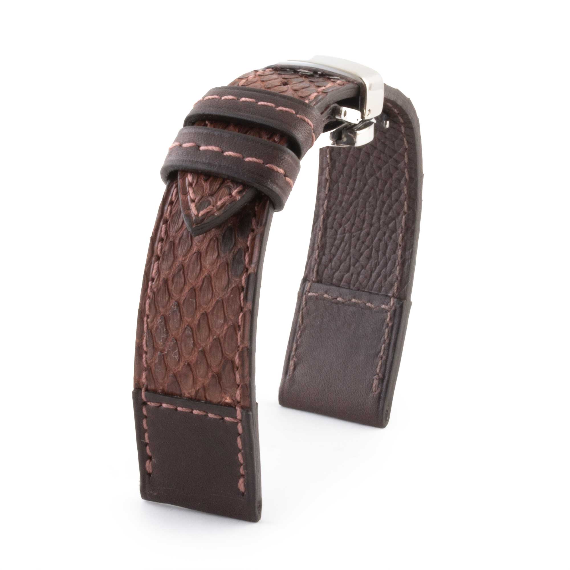 Bracelet montre cuir "Tandem" - Python & veau type barenia (bleu, kaki, marron...)