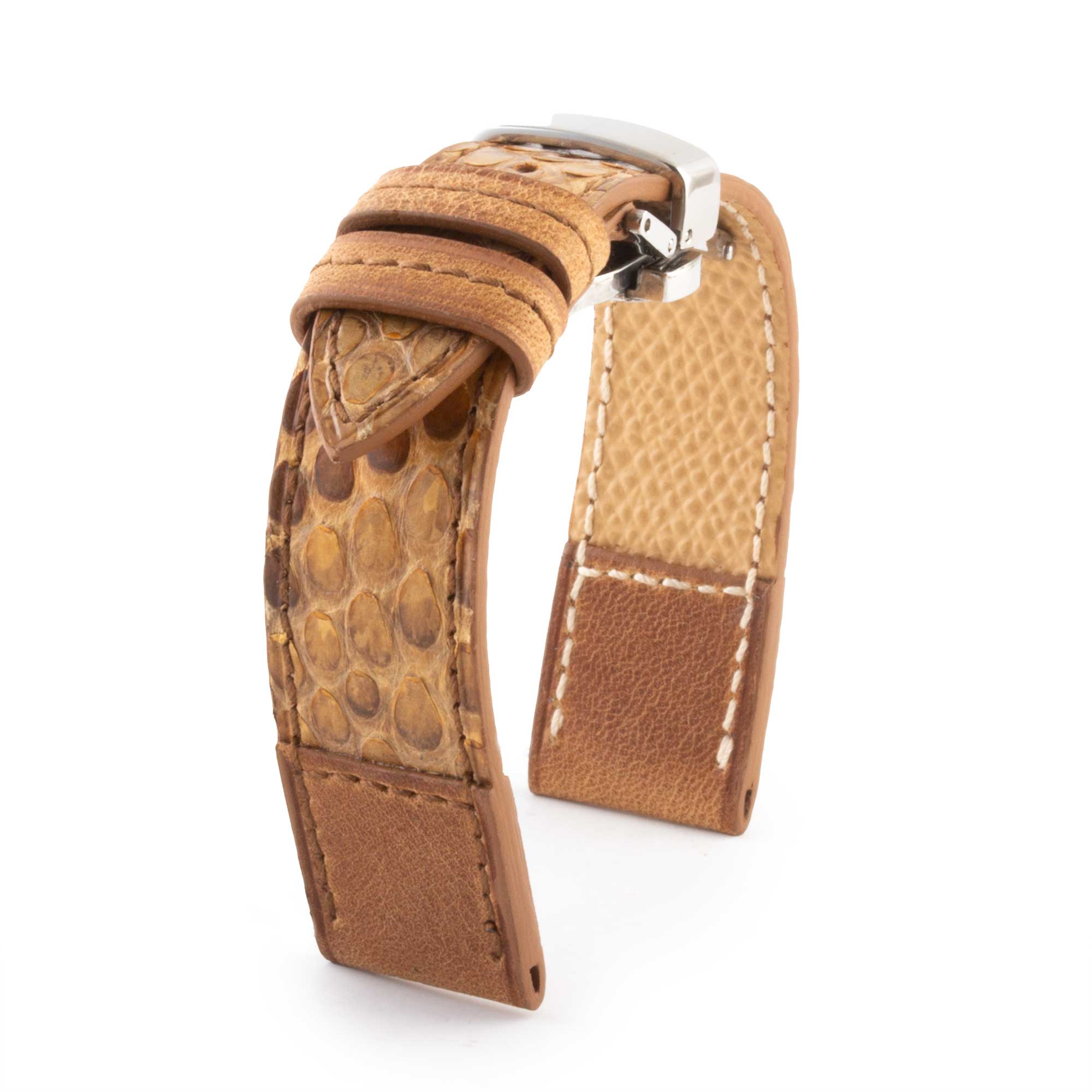 Bracelet montre cuir "Tandem" - Python & veau type barenia (bleu, kaki, marron...)