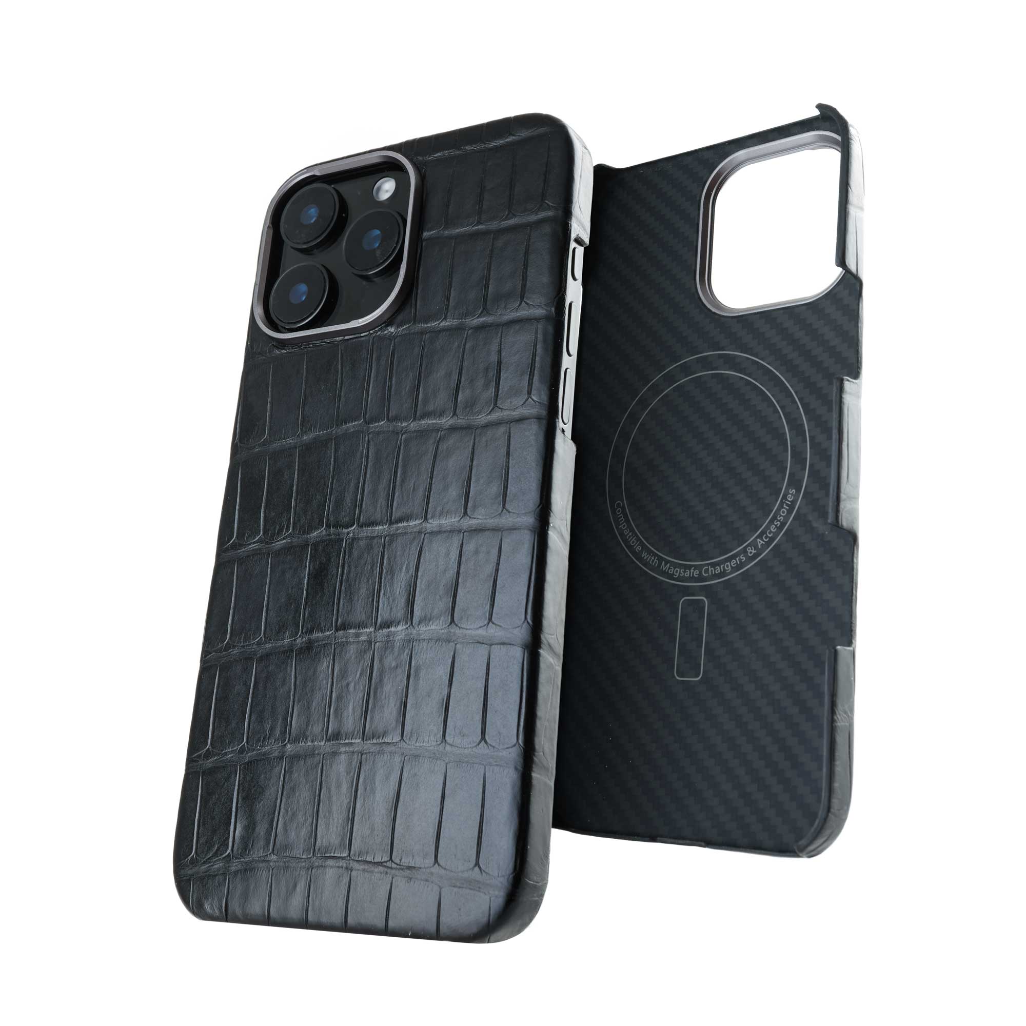 Coque cuir magsafe "Deluxe" iPhone 16 (Tous modèles) - Alligator noir